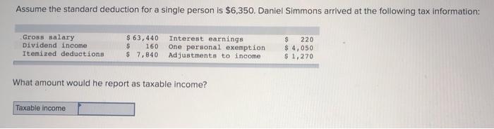 Daniel simmons arrived at the following tax information