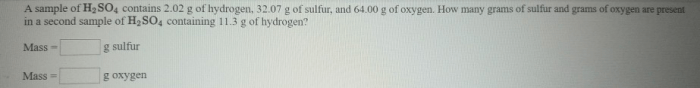 A sample of h2so4 contains 2.02 g of hydrogen